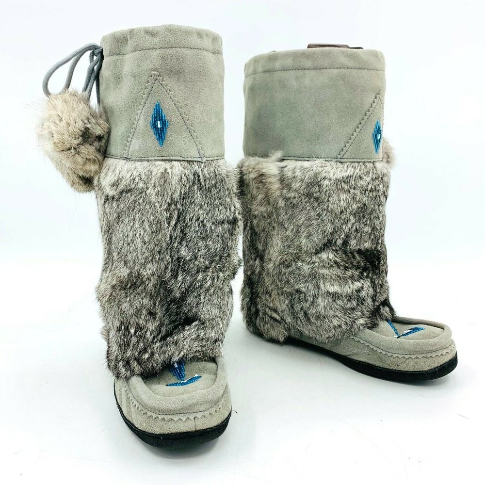 Mukluks Gray Rabbit Fur Boots Womens Size 9 - 4479